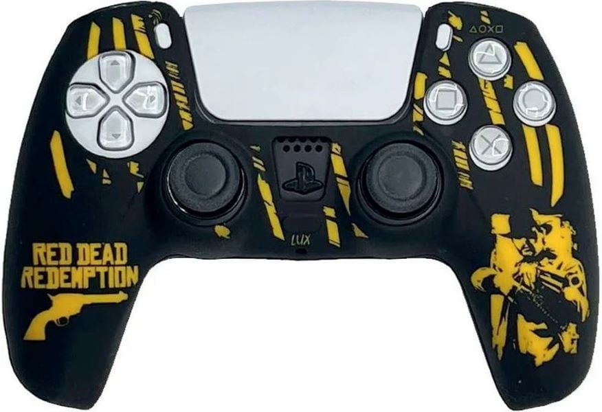 Силиконовый чехол для геймпада Sony DualSense (Red Dead Redemption black-yellow)