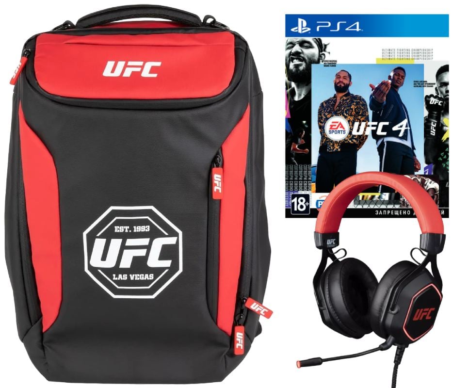 ИгроПак Konix для PS4: EA Sports UFC 4 + рюкзак + гарнитура