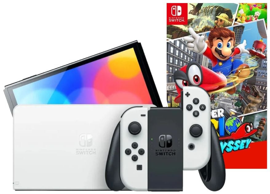 Игровая приставка Nintendo Switch OLED 64GB (белый) (AZ) + Игра Super Mario Odyssey