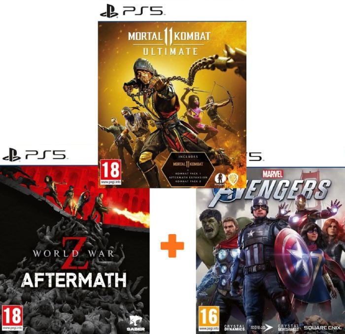 ИгроПак для PS5: Mortal Kombat 11 Ultimate + Marvel’s Мстители (Avengers) + World War Z: Aftermath